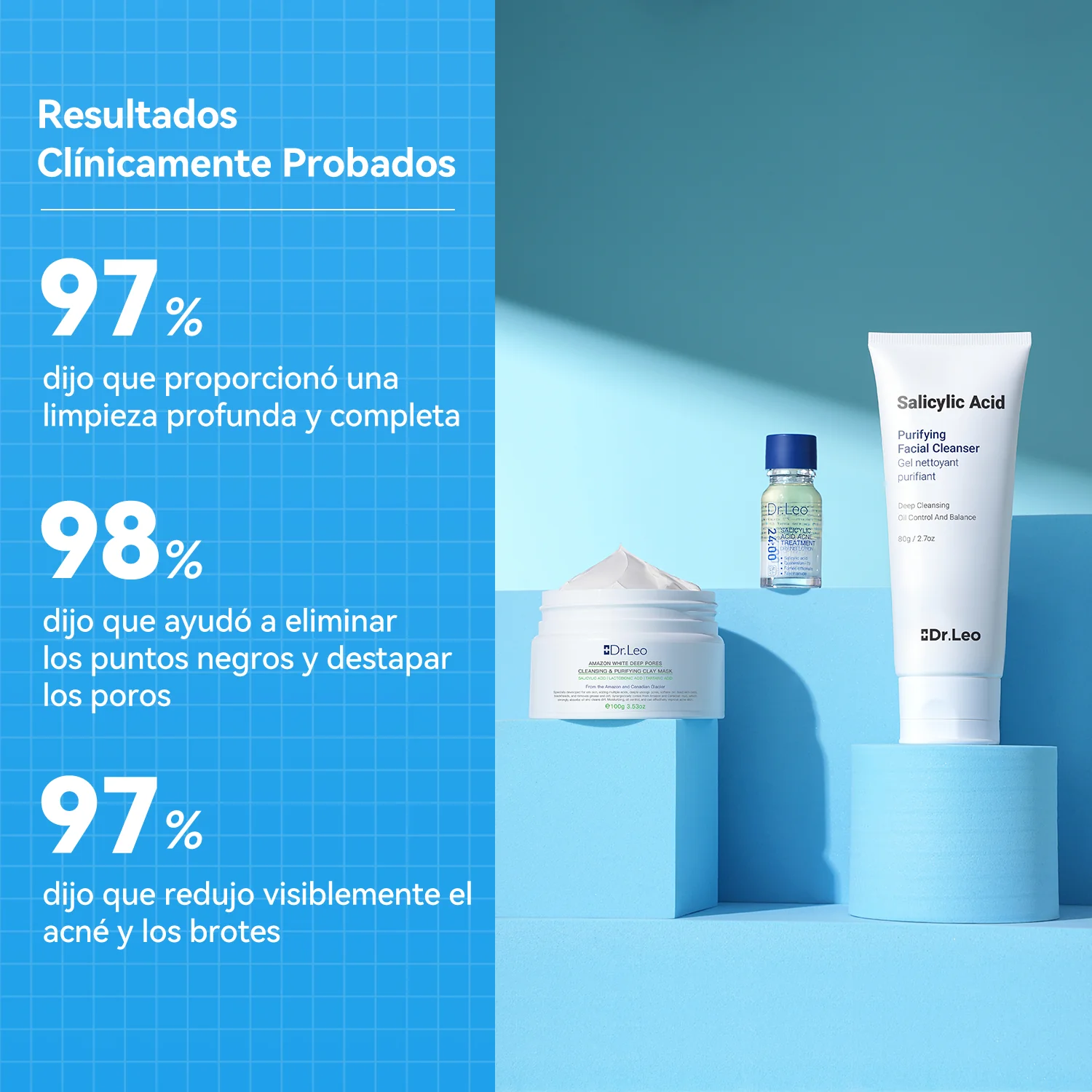 Set antiacné de 3 pasos (Mascarilla de arcilla + Loción secante + Limpiador) - Image 9